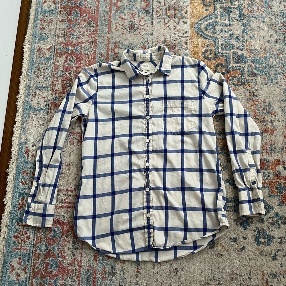 Jcrew Factory blue checked flannel boy fit button down